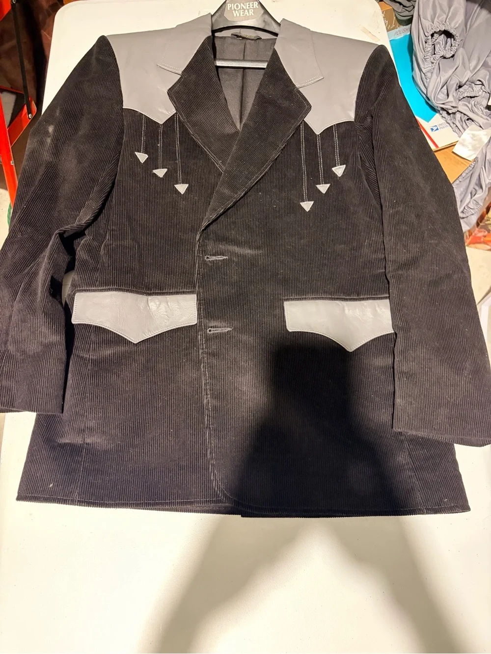 PIONEER Wear Black Corduroy Western-Style Blazer with Gray Yoke